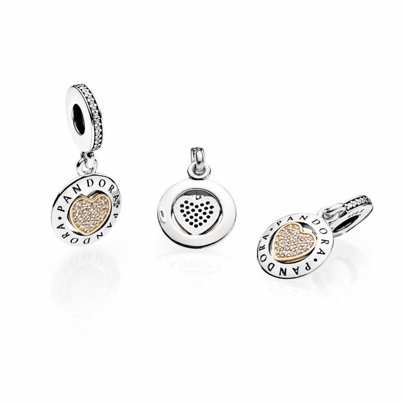 Pandora Signature Heart Dangle Charm Ireland - Two Tone/Cubic Zirconia - 852936MJO